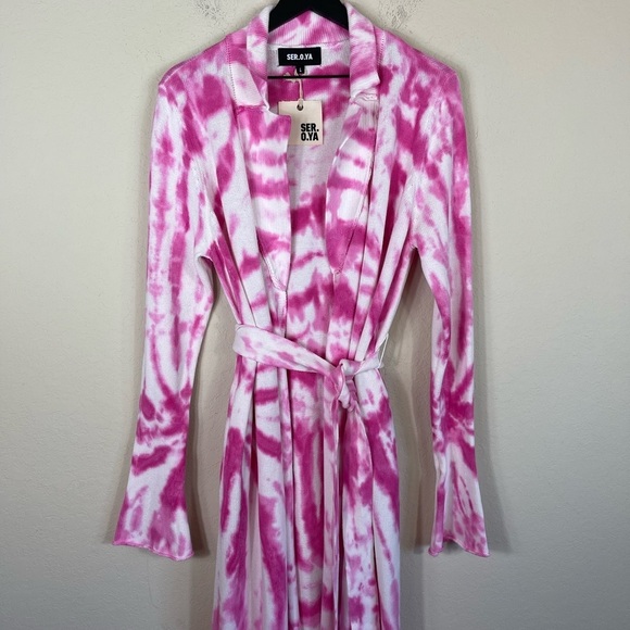 SER.O.YA Gloria Cardigan Dress in White Pink Swirl Size Large NWT - Picture 8 of 13